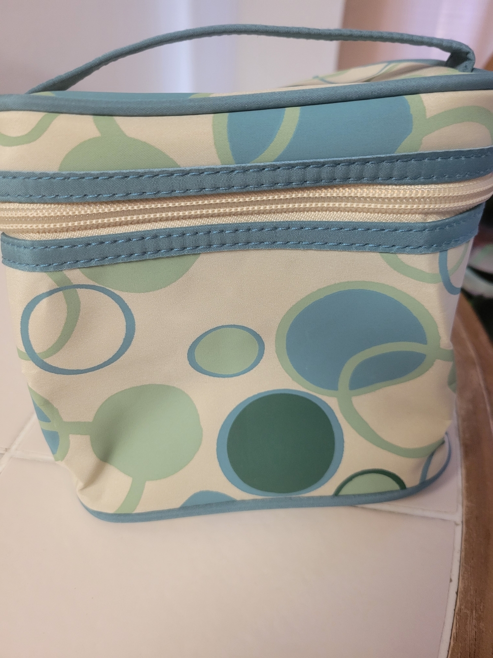 Arbonne Light Blue & Mint Circle Print Cosmetic Bag